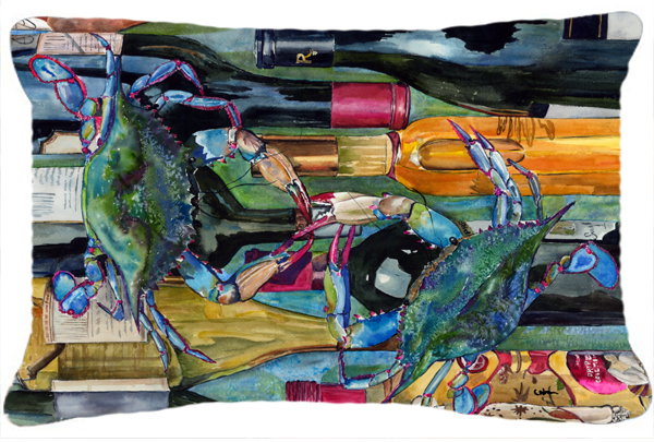 Blue Crabby Wine Bottles Decorative Pillow - 12 x 16 in.