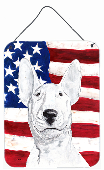 SC9520DS1216 8 x 12 In. Bull Terrier USA American Flag Aluminium Metal Wall or Door Hanging Prints