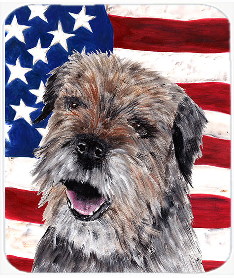 Border Terrier Mix USA American Flag Glass Cutting Board Large Size