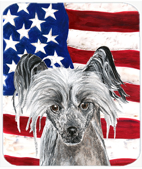 Chinese Crested USA American Flag Glass Cutting Board Large Size