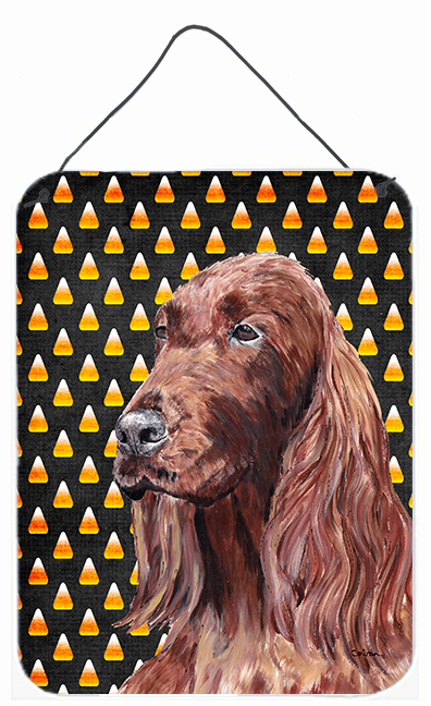 Irish Setter Halloween Candy Corn Aluminium Metal Wall or Door Hanging Prints - 12 x 16 in.