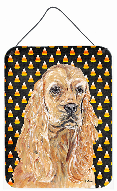 Cocker Spaniel Halloween Candy Corn Aluminium Metal Wall or Door Hanging Prints - 12 x 16 in.