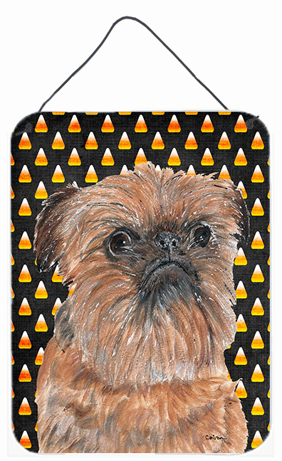 SC9530DS1216 8 x 12 In. Brussels Griffon Halloween Candy Corn Aluminium Metal Wall or Door Hanging Prints