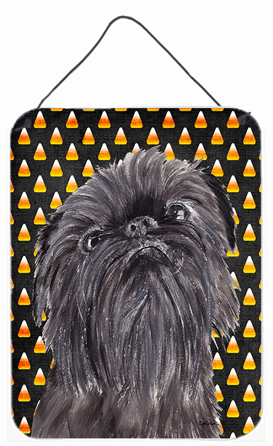 Brussels Griffon Halloween Candy Corn Aluminium Metal Wall or Door Hanging Prints 8 x 12 In.