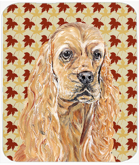 Cocker Spaniel Fall Leaves Glass Cutting Board Large Size