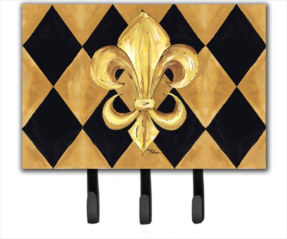 6 x 9 In. Black and Gold Fleur de lis New Orleans Leash or Key Holder
