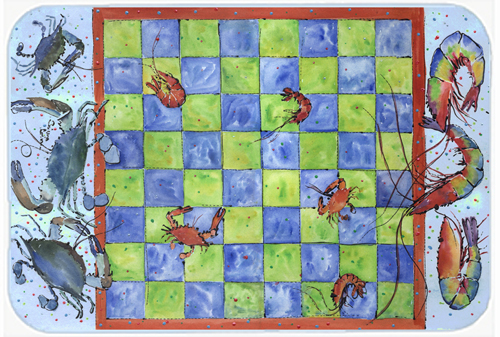 Picture of Carolines Treasures 8196LCB 15 X 12 In. Crab and Shrimp Checkerboard Glass Cutting Board Large Size