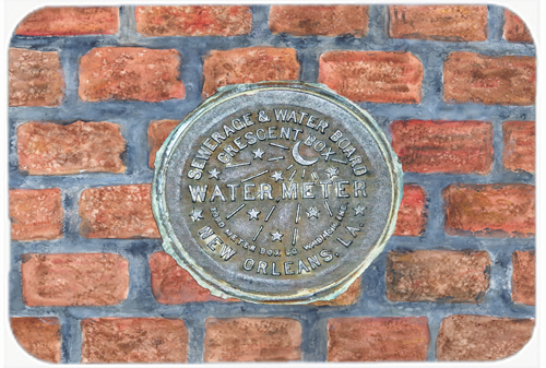 Picture of Carolines Treasures 8829LCB 15 X 12 In. New Orleans Watermeter on Bricks Glass Cutting Board Large Size
