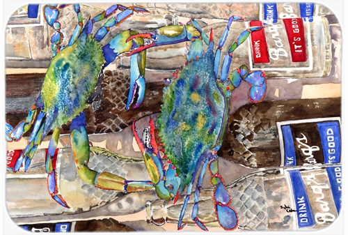 Picture of Carolines Treasures 8914LCB 15 X 12 In. Blue Crabby Bottles of Barqs Rootbeer Glass Cutting Board Large Size