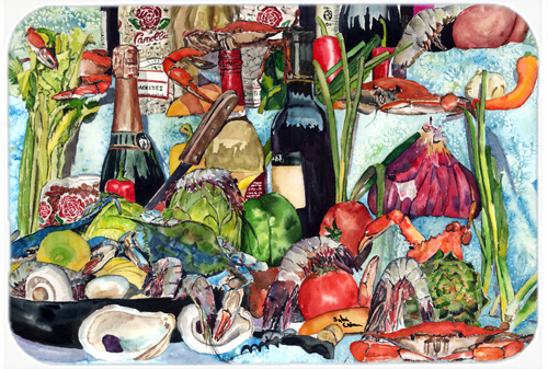 Picture of Carolines Treasures 8915LCB 15 X 12 In. Wine Crab Shrimp and Oysters Glass Cutting Board Large Size