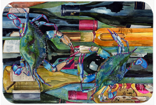 Picture of Carolines Treasures 8917LCB 15 X 12 In. Blue Crabby Wine Bottles Glass Cutting Board Large Size