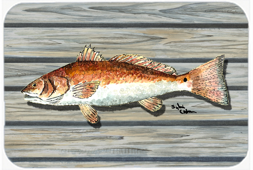 Picture of Carolines Treasures 8489LCB 15 x 12 in. Red Fish on the Wharf Glass Cutting Board