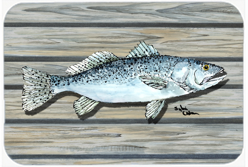 Picture of Carolines Treasures 8494LCB 15 x 12 in. Speckled Trout on the Wharf Glass Cutting Board