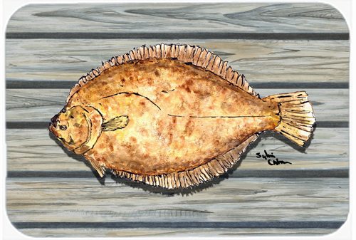 Picture of Carolines Treasures 8495LCB 15 x 12 in. Flounder on the Wharf Glass Cutting Board