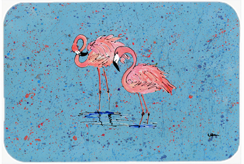 Picture of Carolines Treasures 8566LCB 15 x 12 in. Pink Flamingos on Blue Speckle Glass Cutting Board