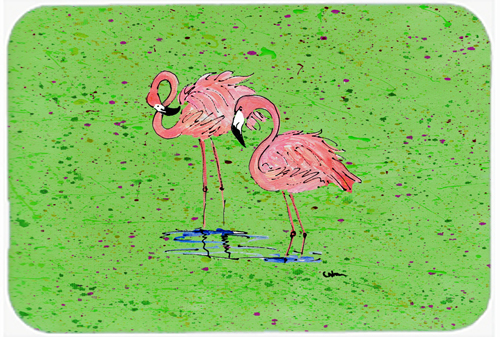 Picture of Carolines Treasures 8567LCB 15 x 12 in. Pink Flamingos on Green Speckle Glass Cutting Board