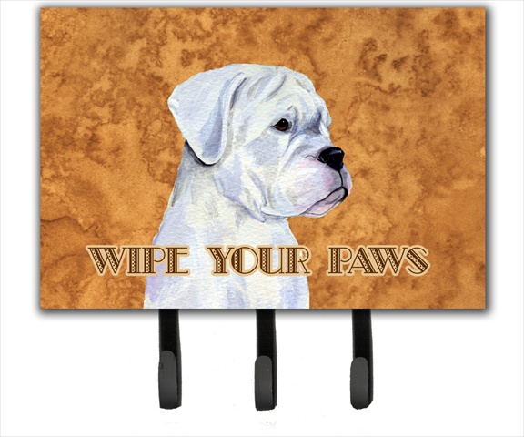 SS4887TH68 6 x 9 in. White Boxer Wipe Your Paws Leash or Key Holder