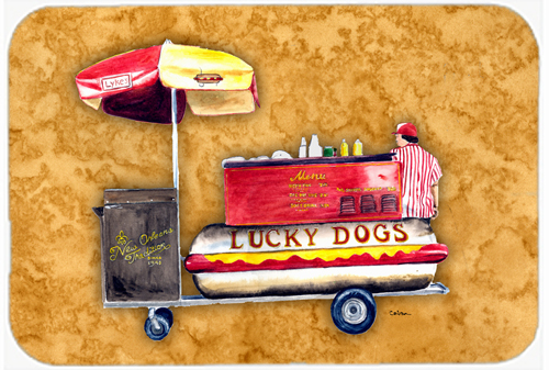 Picture of Carolines Treasures 8781LCB 15 x 12 in. Lucky Dog Hot Dog Cart Glass Cutting Board