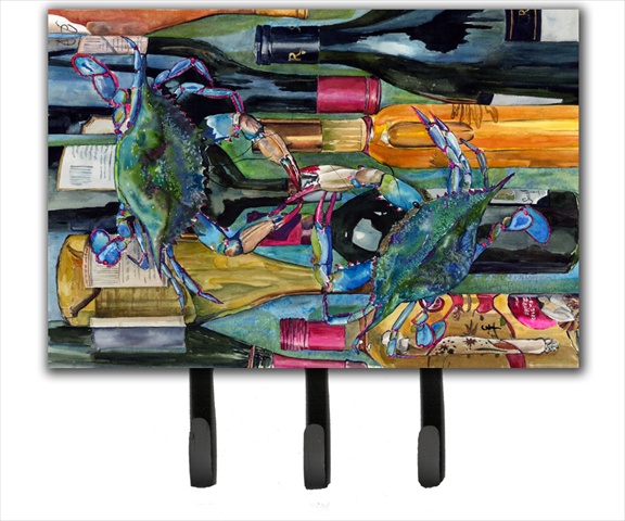 8917TH68 6 x 9 in. Blue Crabby Wine Bottles Leash or Key Holder