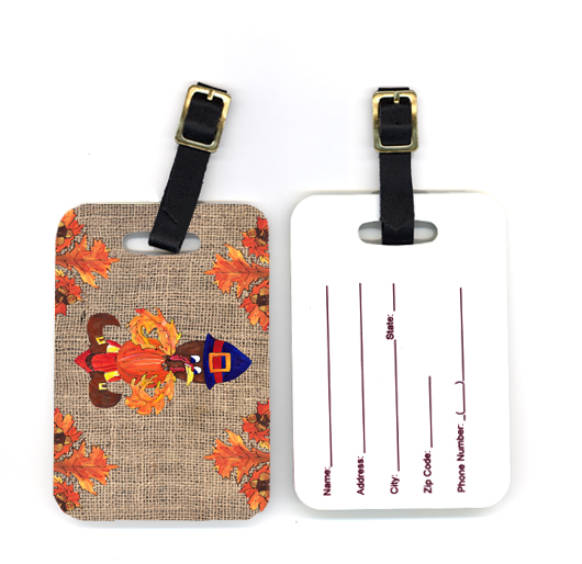 Pair of Thanksgiving Turkey Pilgrim Fleur De Lis Luggage Tag