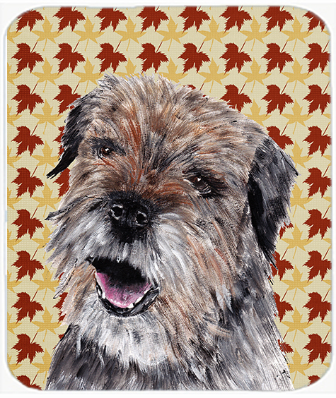 Border Terrier Fall Leaves Glass Cutting Board - Large