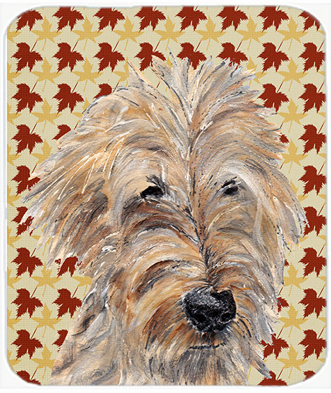 Goldendoodle Fall Leaves Glass Cutting Board- Large