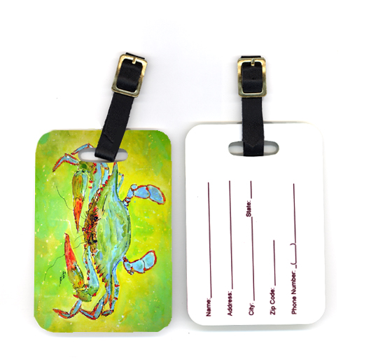 4 x 2.75 in. Pair of Bright Green Blue Crab Luggage Tag