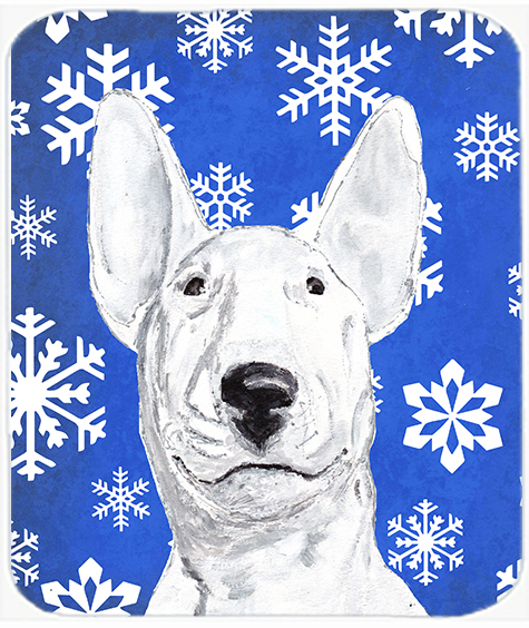 Bull Terrier Blue Snowflake Winter Glass Cutting Board- Large