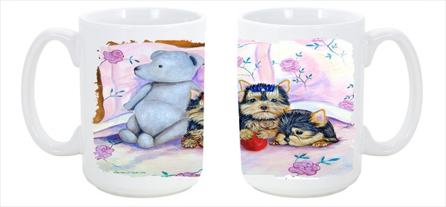 Picture of Carolines Treasures 7192CM15 Yorkie Puppies three in a row Dishwasher Safe Microwavable Ceramic Coffee Mug