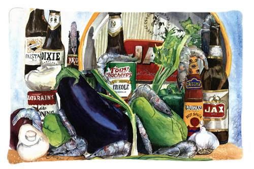 Picture of Carolines Treasures 1007PILLOWCASE 20.5 x 30 in. Eggplant and New Orleans Beers Moisture Wicking Fabric Standard Pillow Case