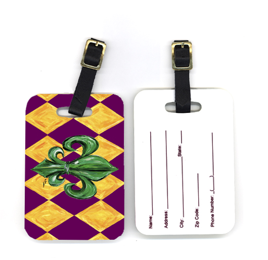 Carolines Treasures 8133BT 4 x 2.75 in. Pair of Mardi Gras Fleur De Lis Purple Green and Gold Luggage Tag