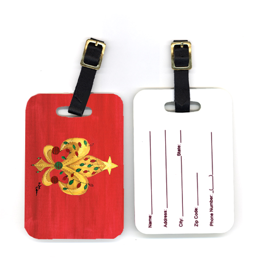 Pair of Christmas Fleur De Lis Tree with lights Luggage Tag