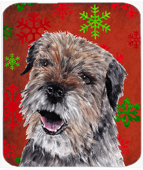 Border Terrier Red Snowflake Christmas Glass Cutting Board - Large