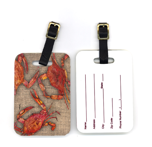 Pair of Cooked Crabs on Faux Burlap Luggage Tag