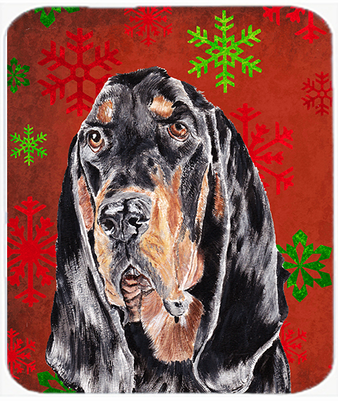 7.75 x 9.25 in. Coonhound Red Snowflake Christmas Mouse Pad, Hot Pad or Trivet