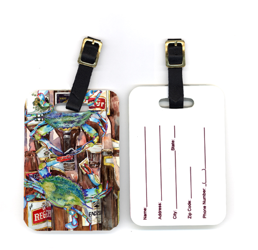Pair of Blue Crabby New Orleans Beer Bottles Luggage Tag