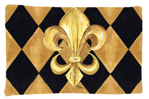 Picture of Carolines Treasures 8125PILLOWCASE 20.5 x 30 in. Black and Gold Fleur De Lis New Orleans Moisture Wicking Fabric Standard Pillow Case