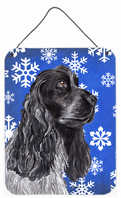 SC9596DS1216 8 x 12 in. Cocker Spaniel Blue Snowflake Winter Aluminium Metal Wall or Door Hanging Print