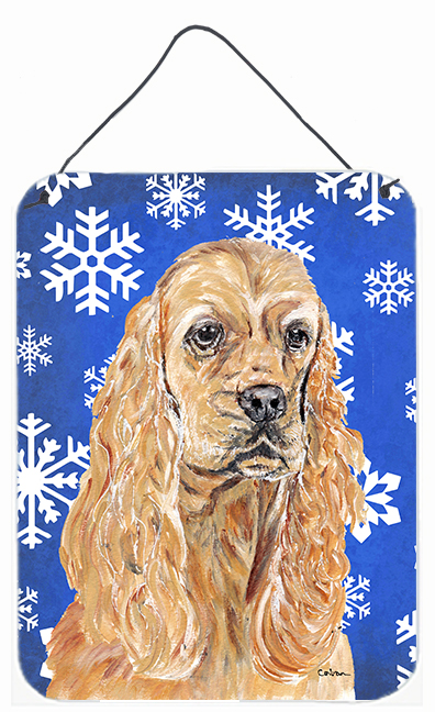 Cocker Spaniel Blue Snowflake Winter Aluminium Metal Wall or Door Hanging Print - 12 x 16 in.