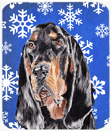Coonhound Blue Snowflake Winter Glass Cutting Board - Large