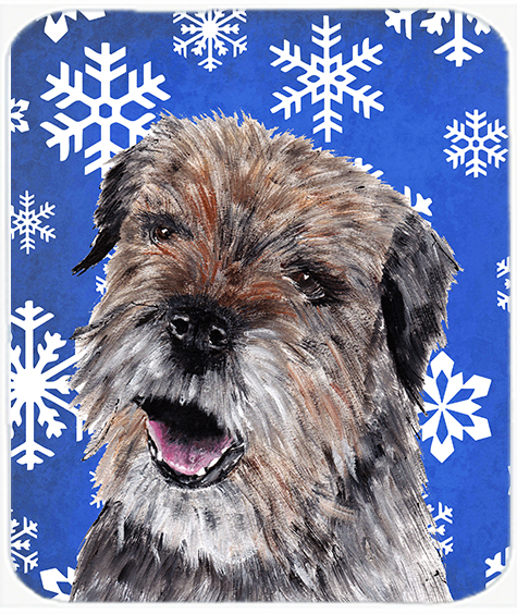 Border Terrier Blue Snowflake Winter Glass Cutting Board - Large