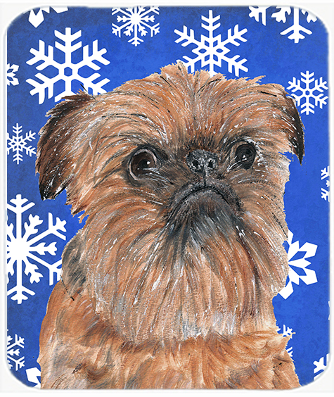 Brussels Griffon Blue Snowflake Winter Glass Cutting Board- Large