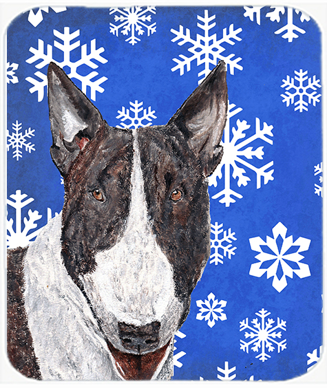 Bull Terrier Blue Snowflake Winter Glass Cutting Board - Large