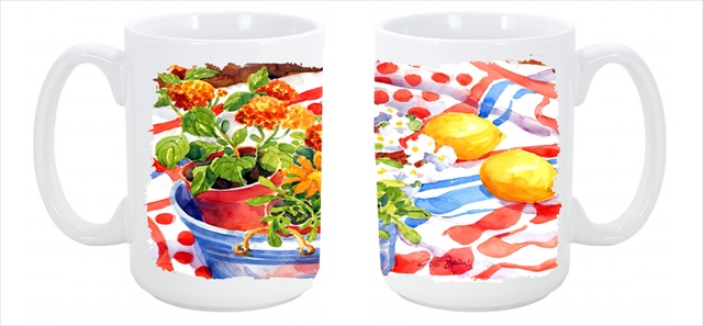 Picture of Carolines Treasures 6058CM15 Flowers with a side of lemons Dishwasher Safe Microwavable Ceramic Coffee Mug 15 oz.