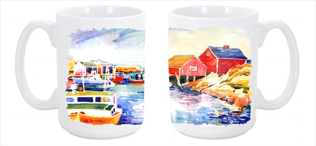 Picture of Carolines Treasures 6059CM15 Boats at Harbour with a view Dishwasher Safe Microwavable Ceramic Coffee Mug 15 oz.