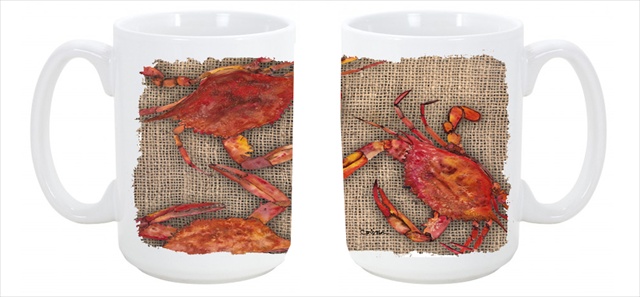 Picture of Carolines Treasures 8742CM15 Cooked Crabs on Faux Burlap Dishwasher Safe Microwavable Ceramic Coffee Mug 15 oz.