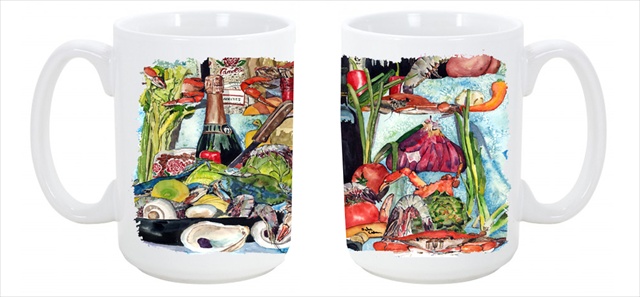 Picture of Carolines Treasures 8915CM15 Wine Crab Shrimp and Oysters Dishwasher Safe Microwavable Ceramic Coffee Mug 15 oz.