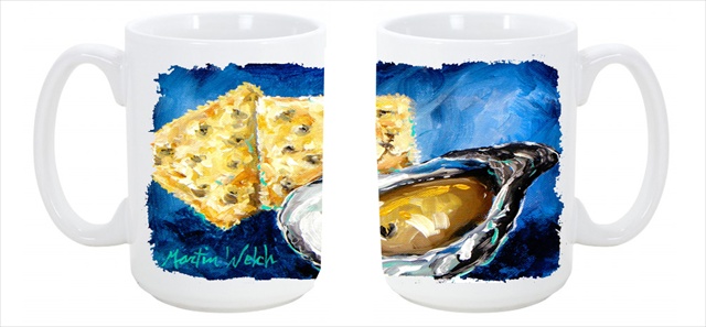 Picture of Carolines Treasures MW1089CM15 Oysters Two Crackers Dishwasher Safe Microwavable Ceramic Coffee Mug 15 oz.