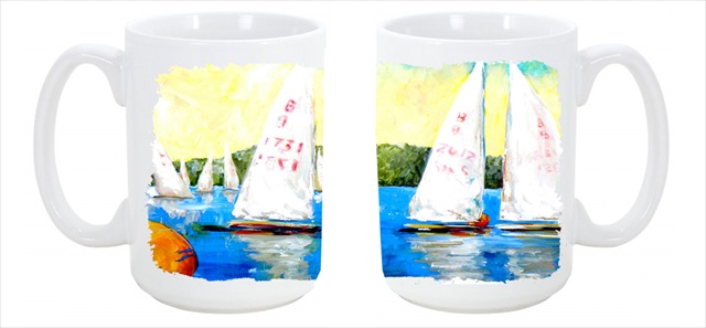 Picture of Carolines Treasures MW1094CM15 Sailboats Round the Mark Dishwasher Safe Microwavable Ceramic Coffee Mug 15 oz.