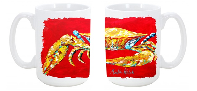 Picture of Carolines Treasures MW1116CM15 Crab Blue on Red- Sr Dishwasher Safe Microwavable Ceramic Coffee Mug 15 oz.